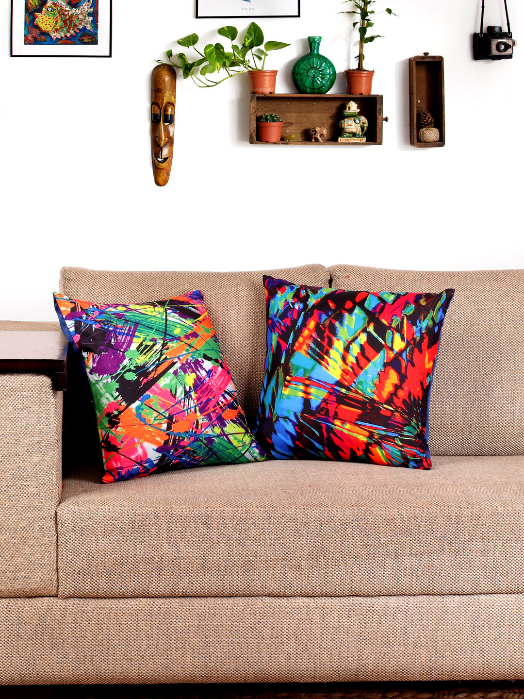 

NISRAG HOME Red & Blue Set of 2 Abstract Square Cushion Covers