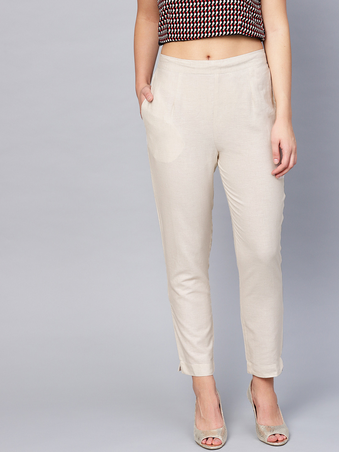 

Juniper Women Off-White Urban Slim Slim Fit Solid Regular Trousers