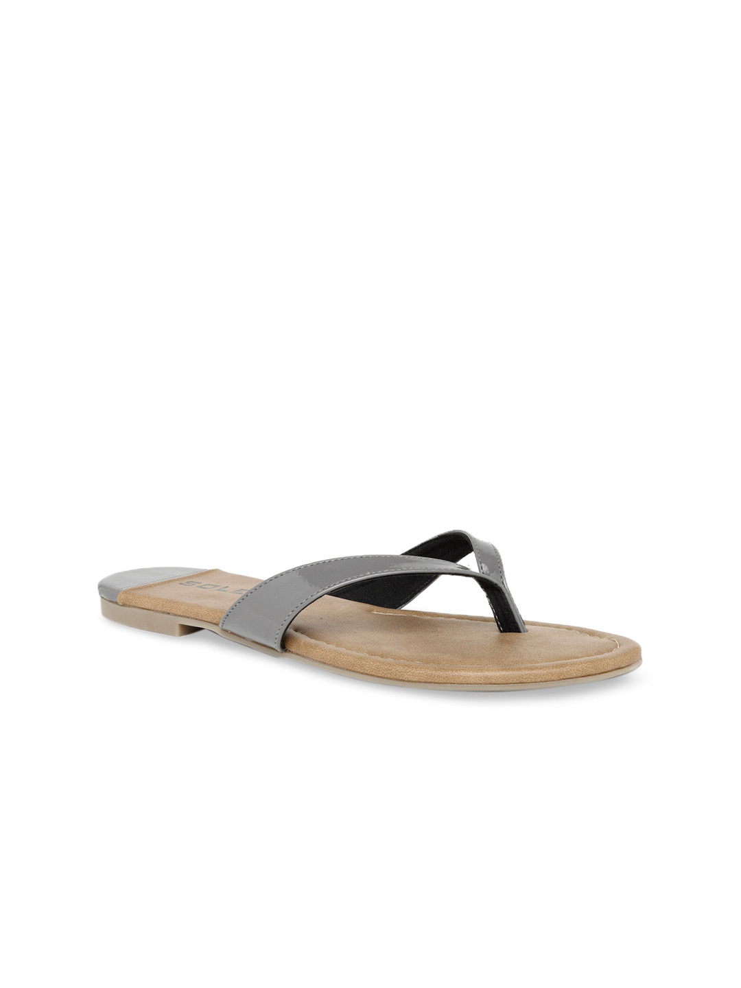 

SOLES Women Grey Solid Open Toe Flats
