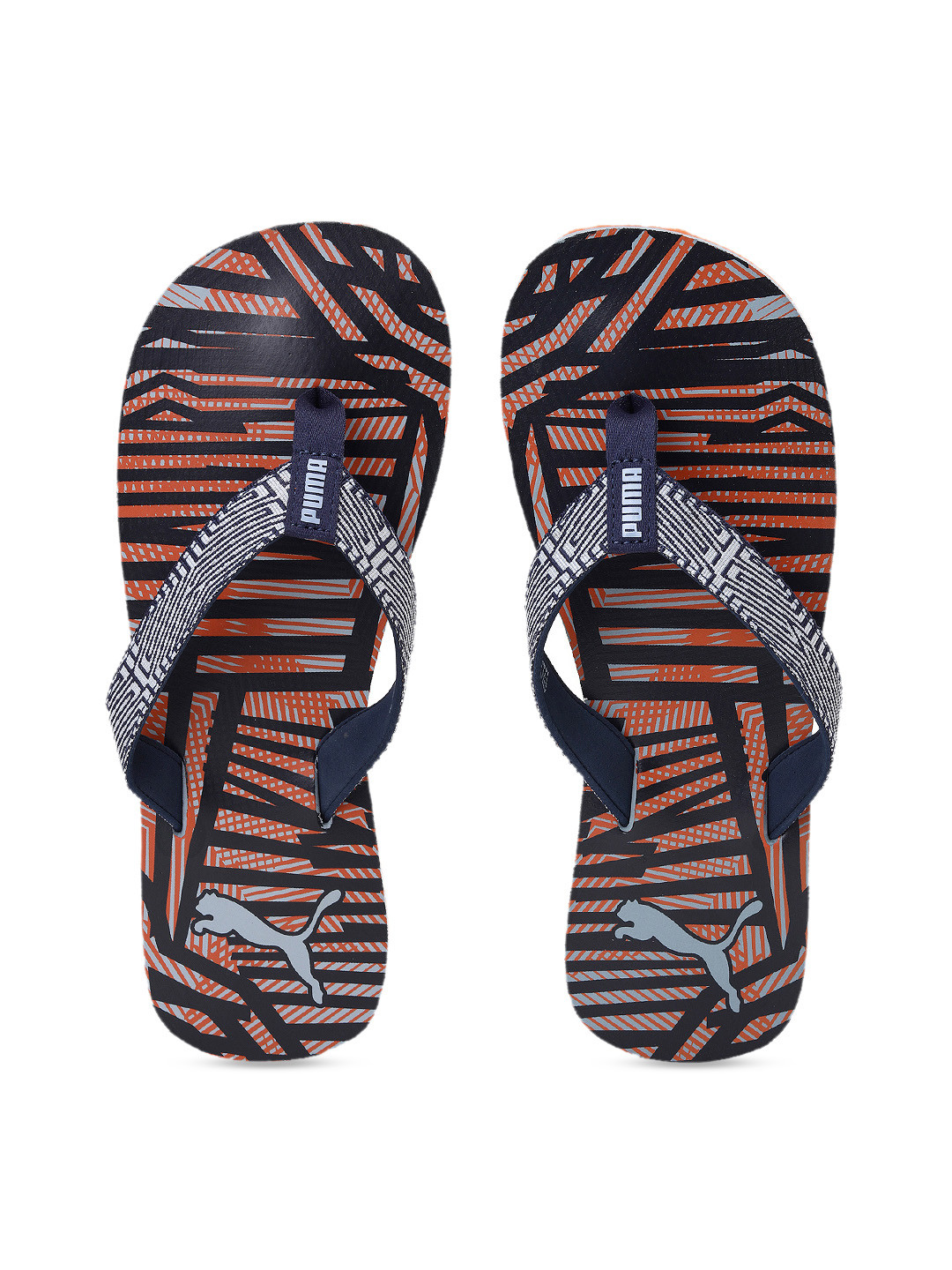 

Puma Unisex Navy Blue Orange Printed Peacoat-Heather-Jaffa Thong Flip-Flops