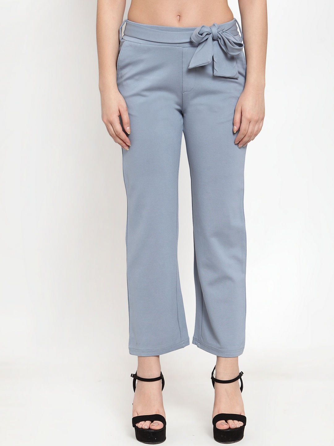 

DUDITI Women Grey Straight Fit Solid Parallel Trousers