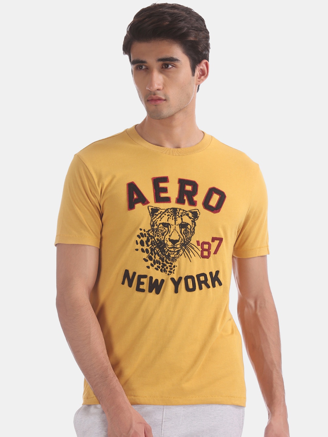 

Aeropostale Men Yellow Printed Round Neck T-shirt