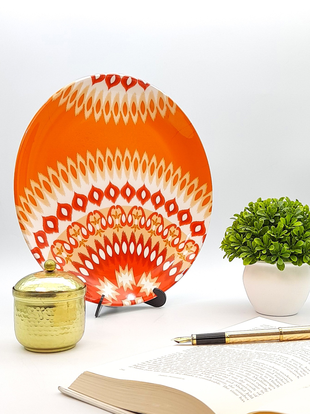 

KOLOROBIA Orange Ikat Printed Decorative Wall Plate