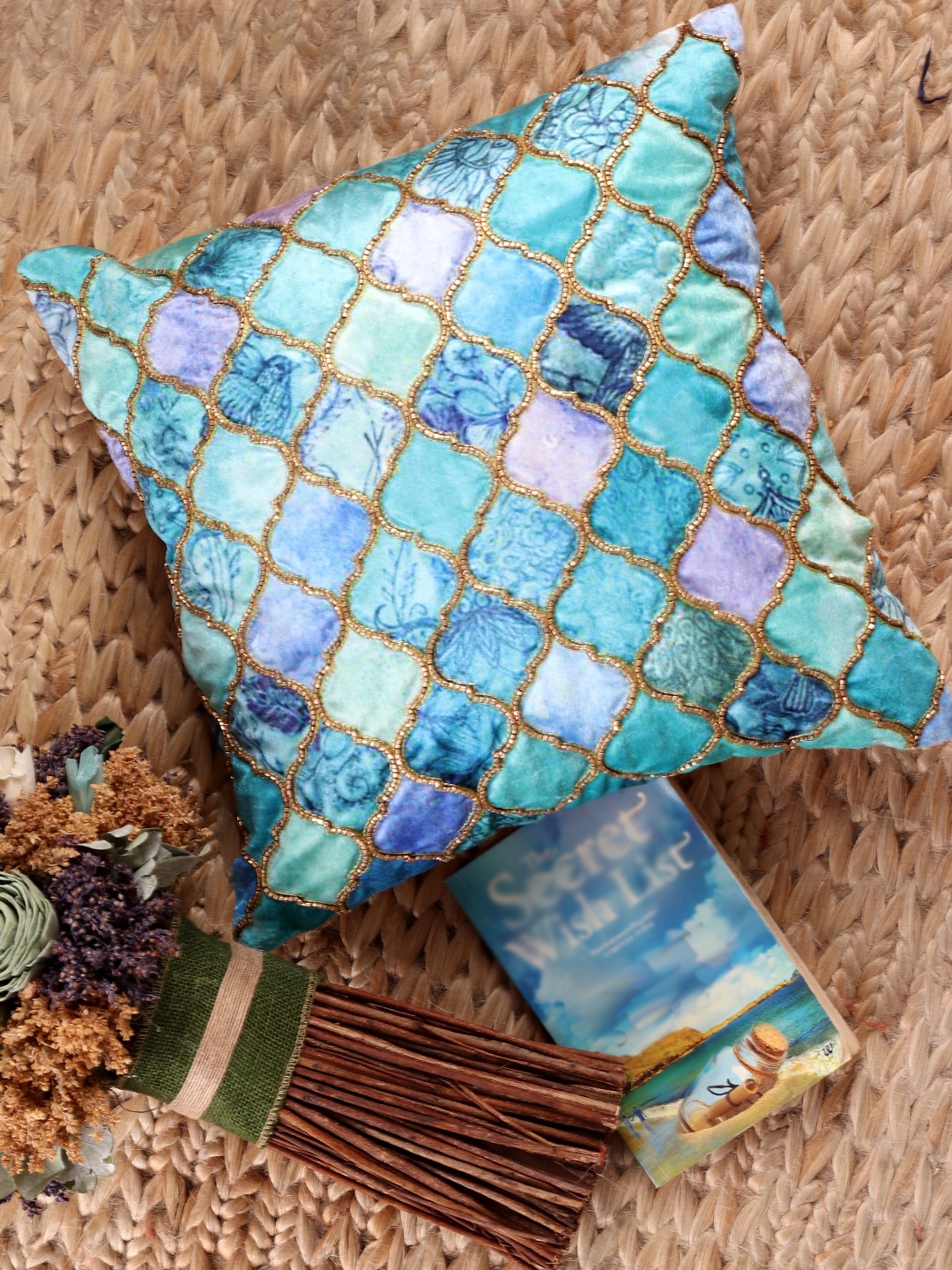 

NISRAG HOME Blue & Purple Set of Single Ethnic Motifs Square Cushion Covers