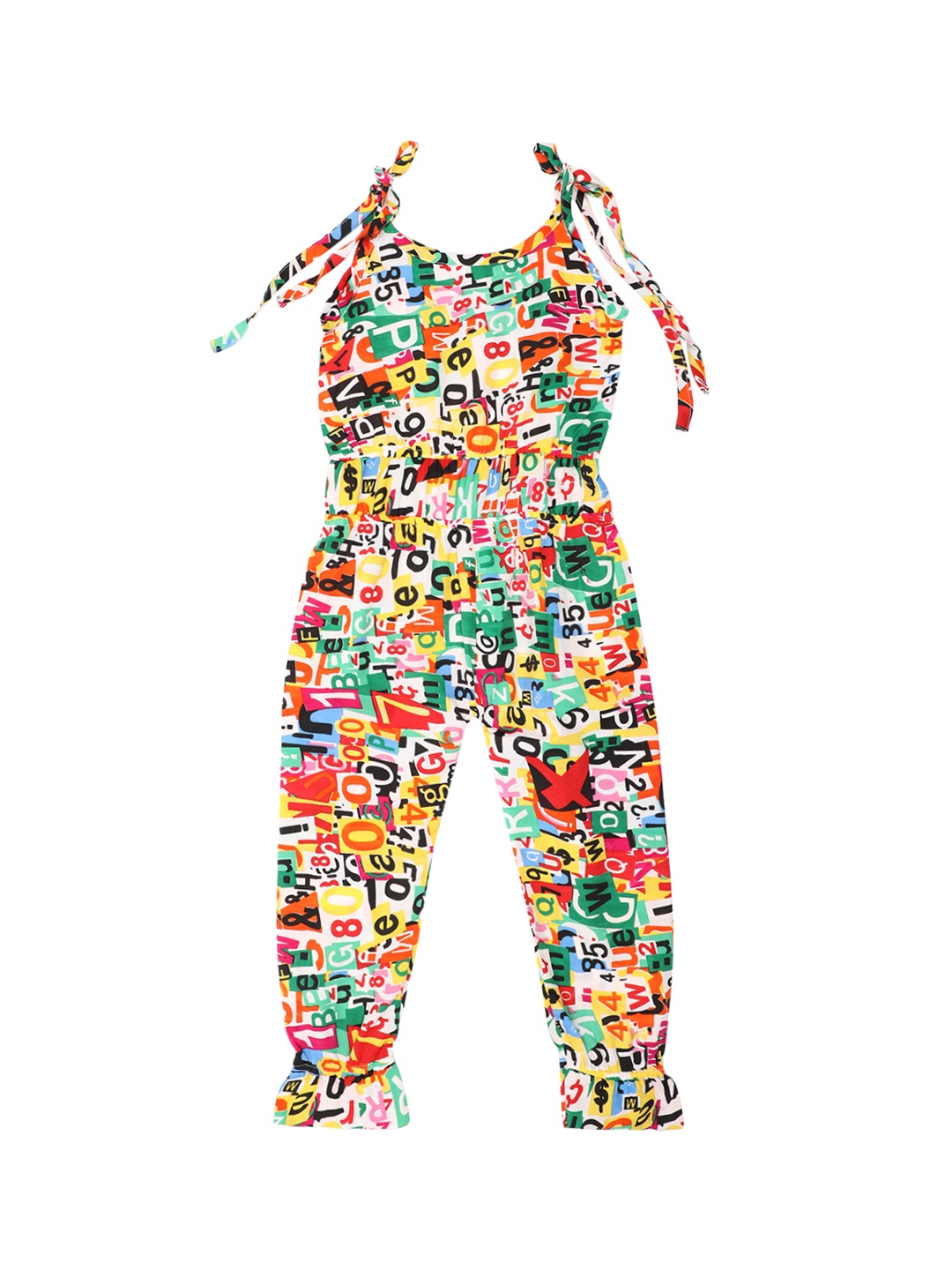 

Kids On Board Girls Orange & White Printed Basic Jumpsuit