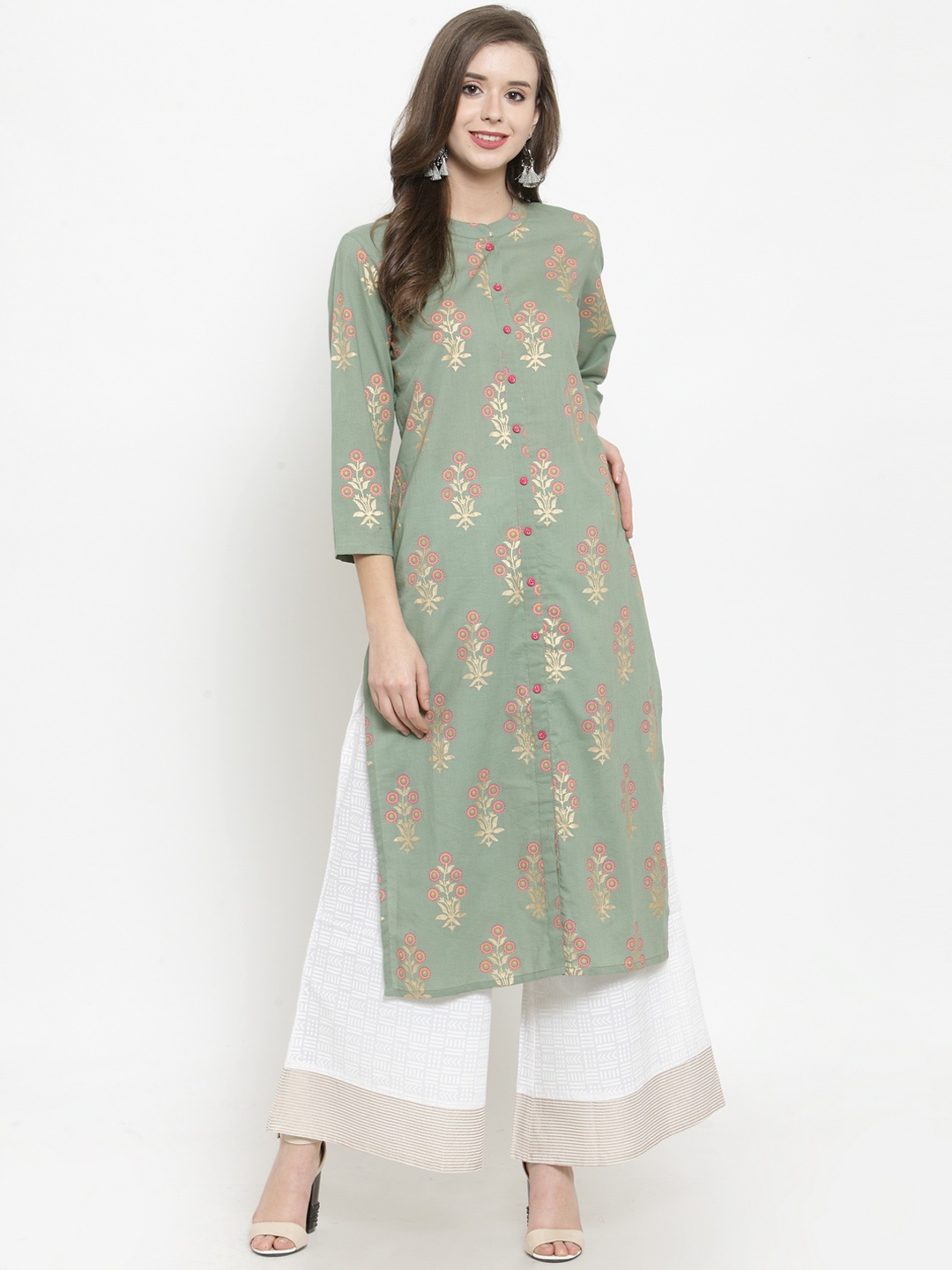 

Varanga Women Olive Green Printed Straight Kurta