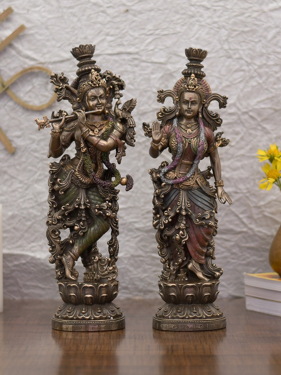 

CraftVatika Set Of 2 Bronze-Toned Handcrafted Radha Krishna Idol Showpiece