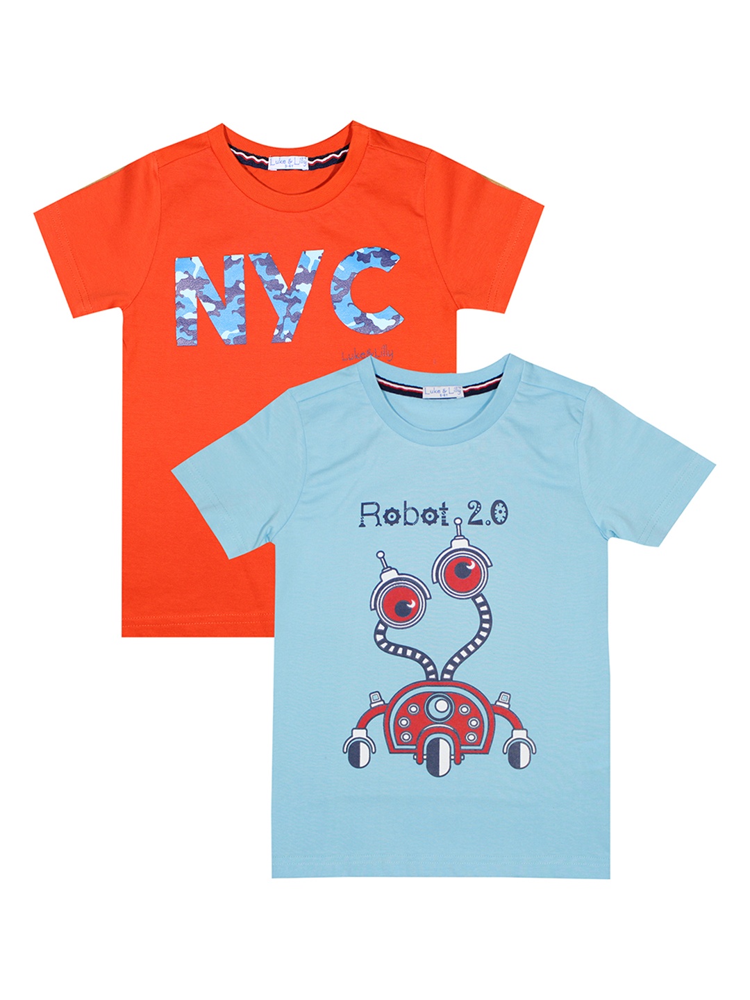 

Luke Lilly Boys Pack of 2 Printed Round Neck Pure Cotton T-shirt, Red
