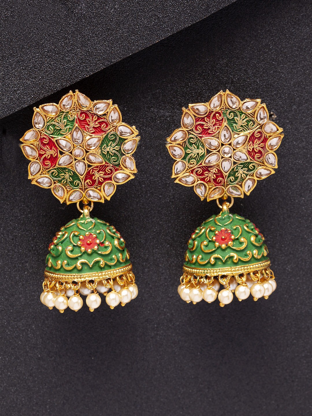 

Shining Diva Gold-Toned & Green Classic Jhumkas