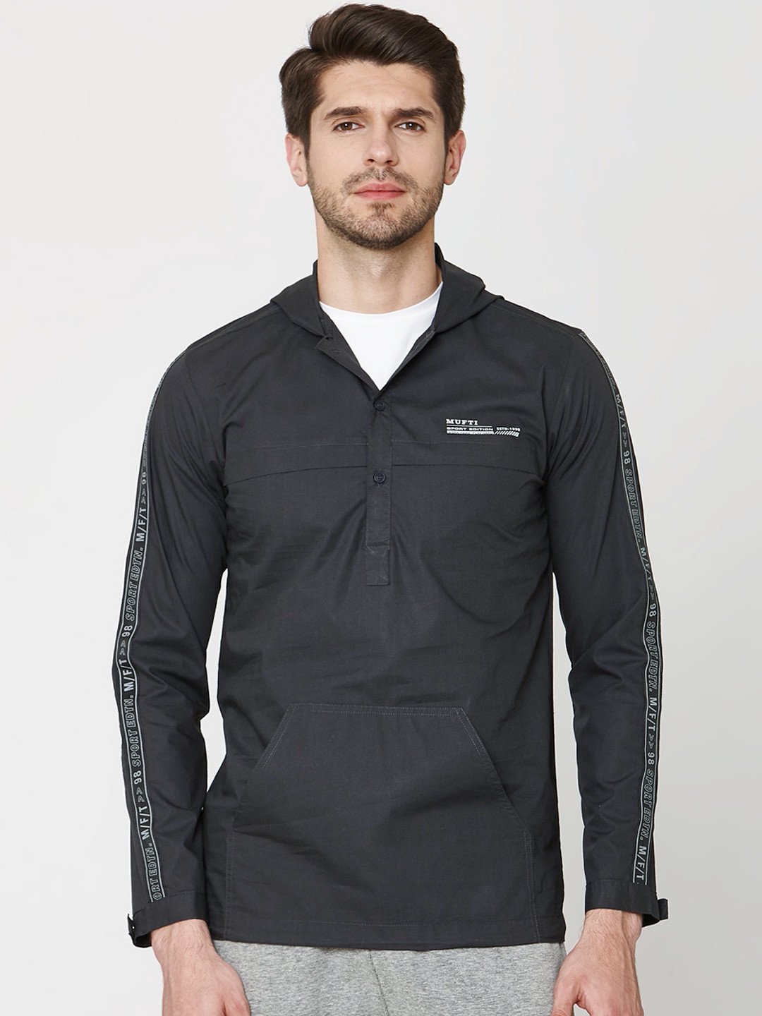 

Mufti Men Charcoal Slim Fit Printed Casual Shirt