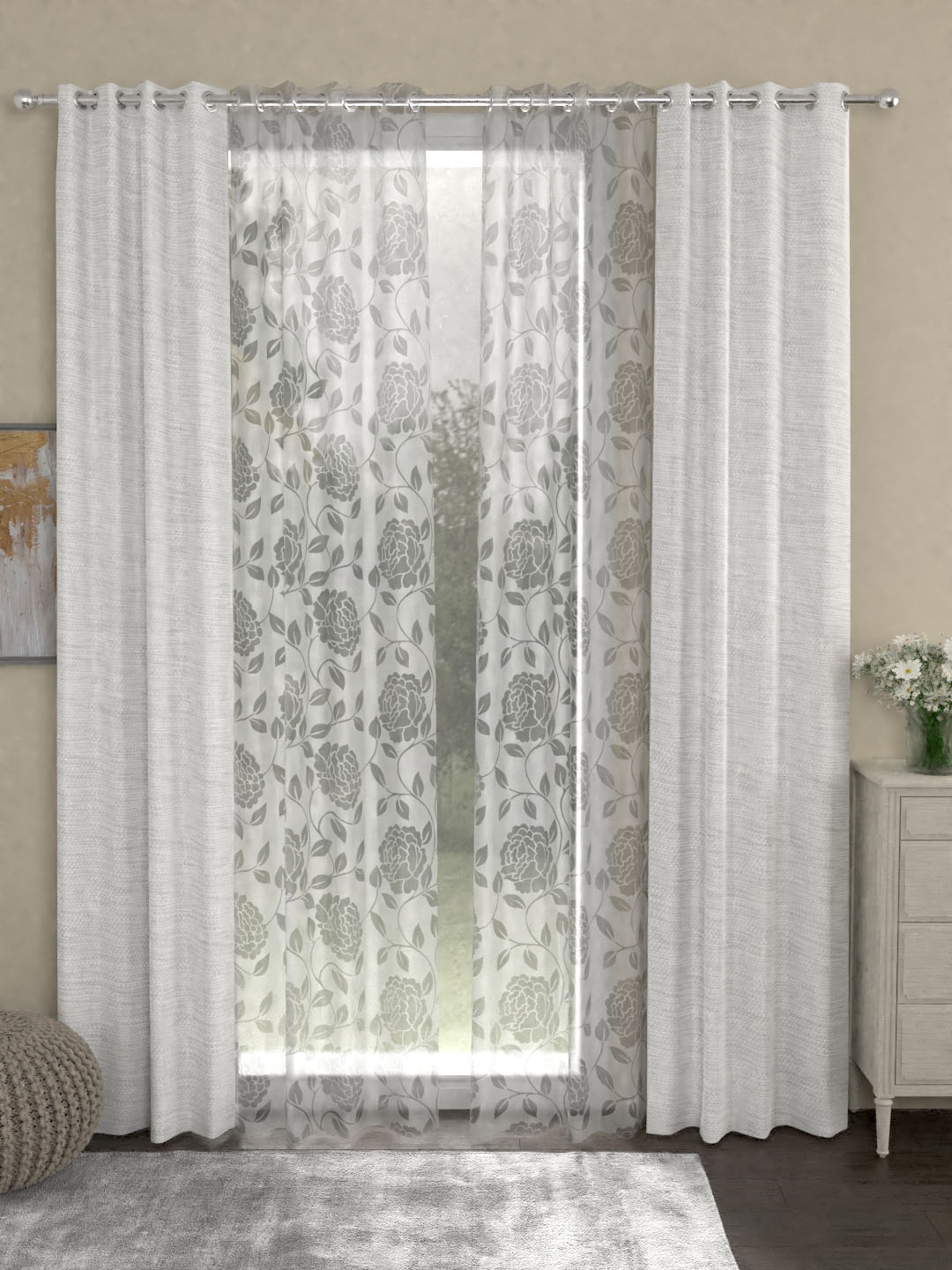 

ROSARA HOME White & Transparent Set of 4 Door Curtains