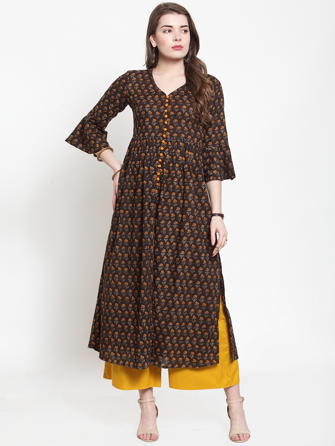 

Varanga Women Charcoal Printed Straight Kurta