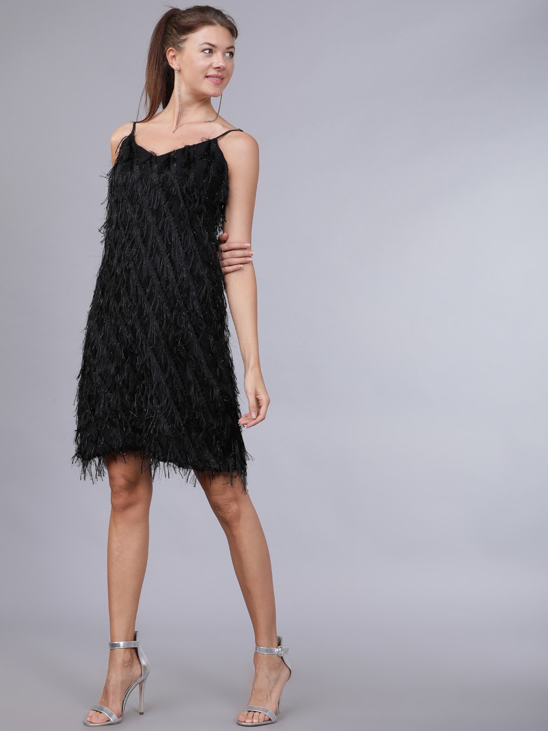 

Tokyo Talkies Women Black Self Design Sheath Dress
