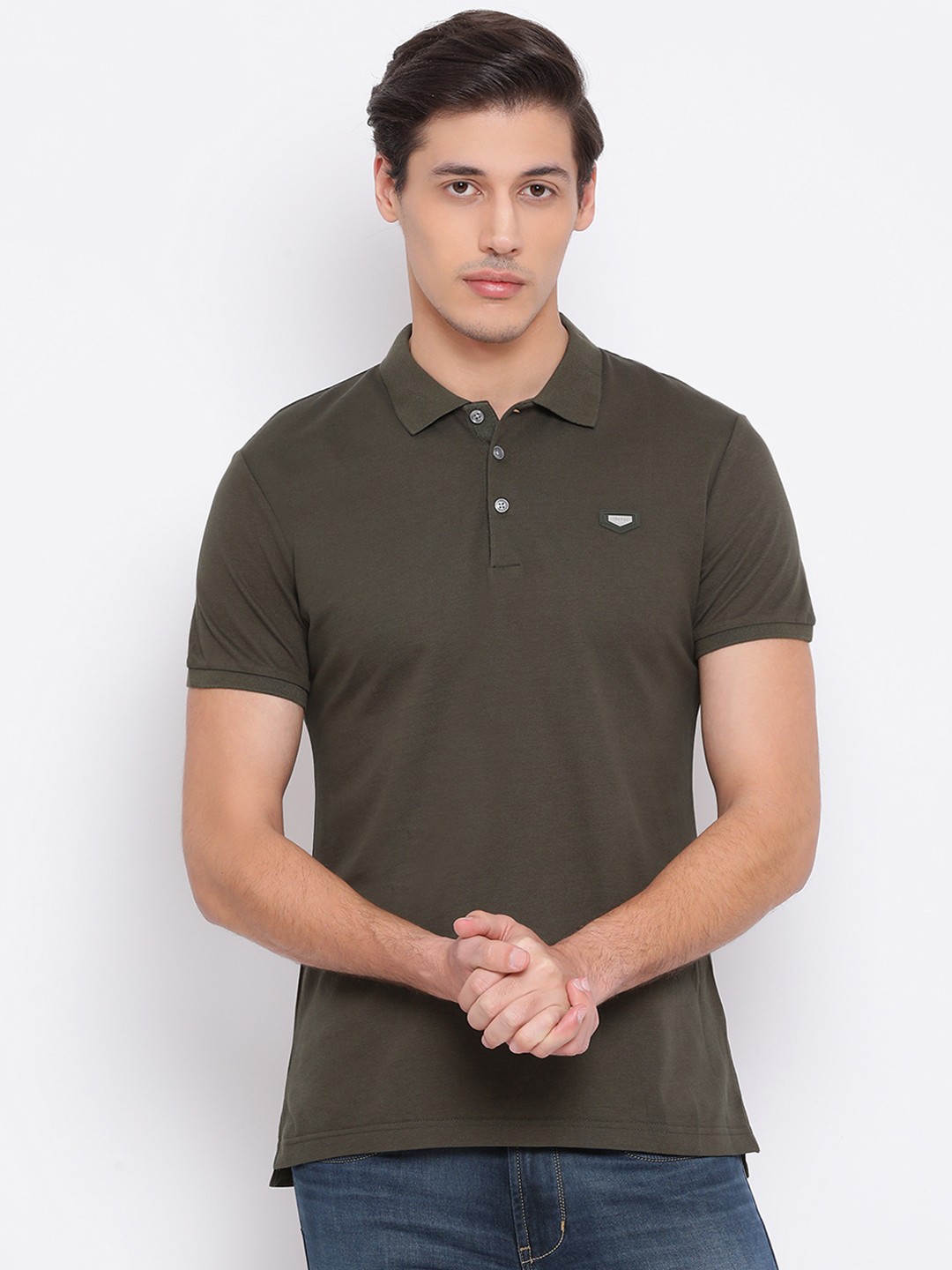 

Antony Morato Men Olive Green Solid Polo Collar T-shirt