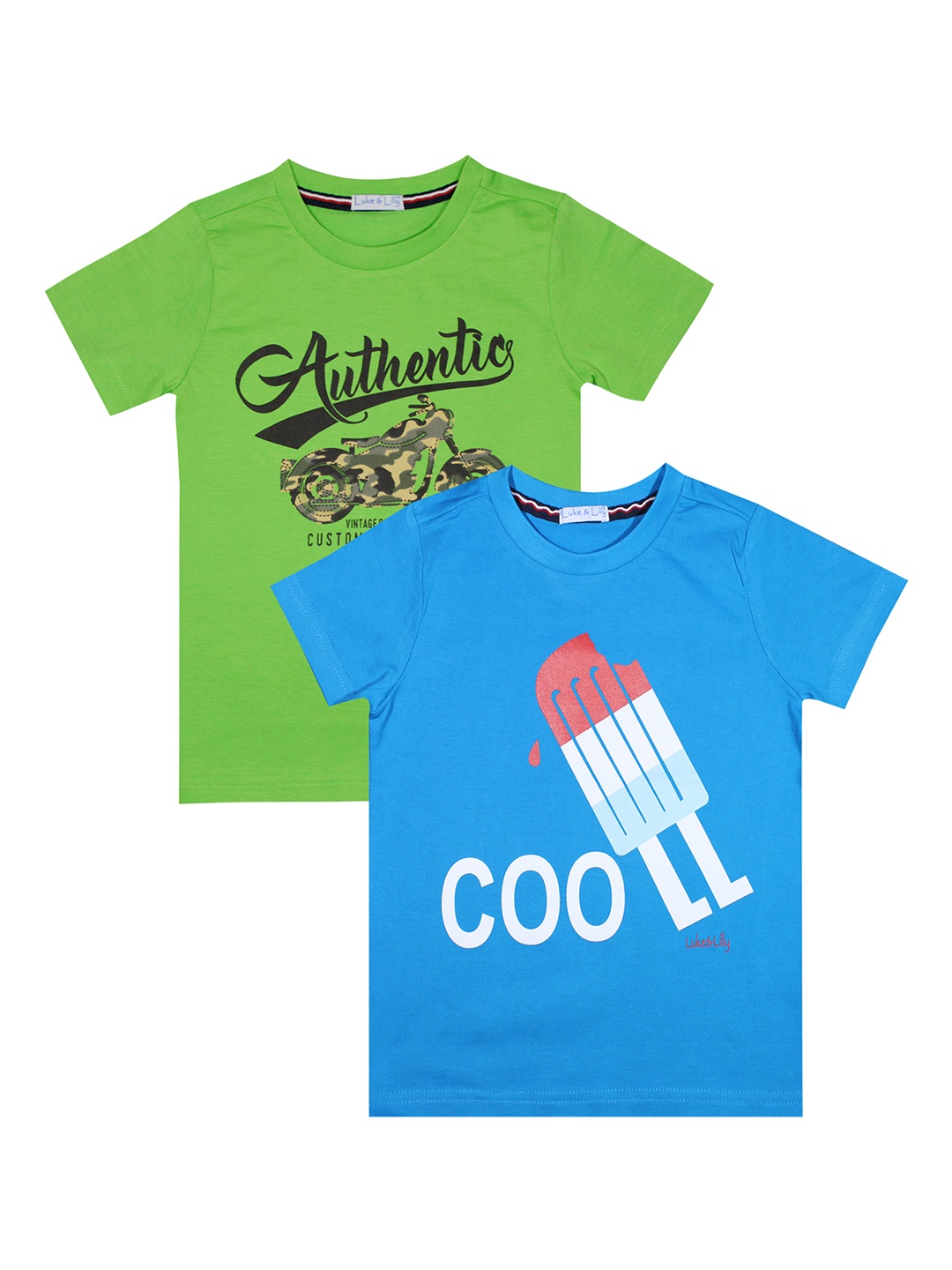 

Luke & Lilly Boys Pack of 2 Printed Round Neck T-shirts, Green
