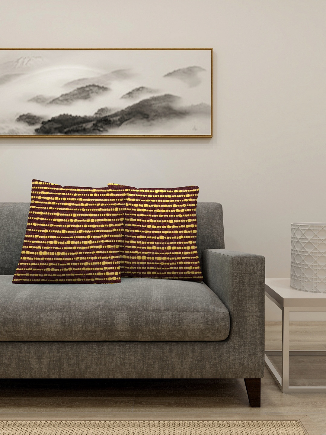 

KLOTTHE Brown & Yellow Set of 2 Striped Square Cushion Covers