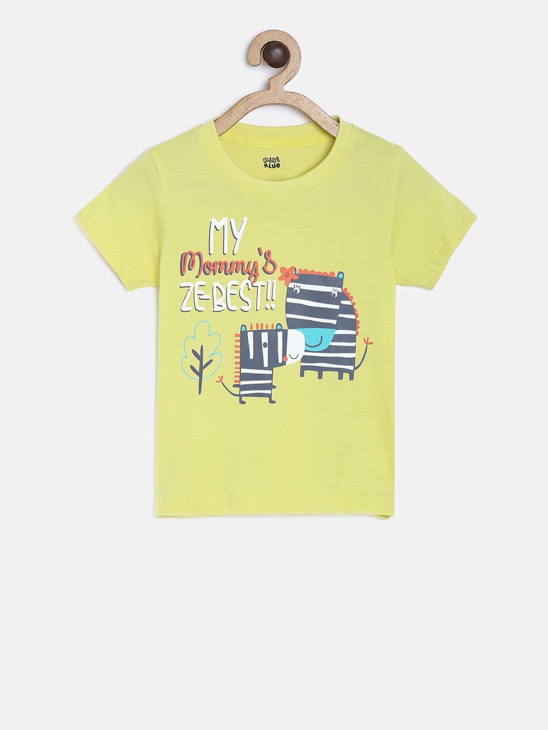 

MINI KLUB Boys Yellow & Navy Blue Printed Round Neck T-shirt