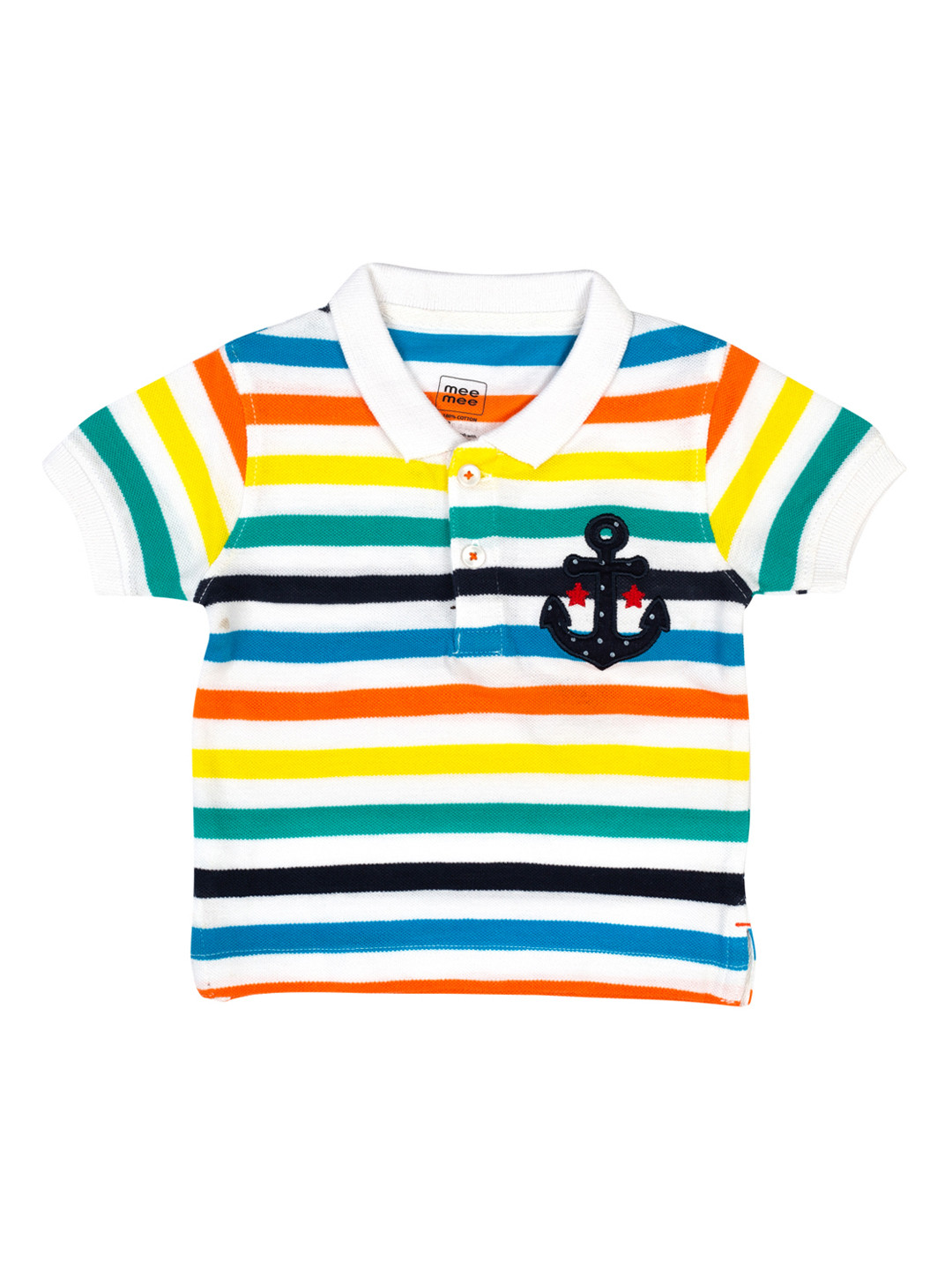 

MeeMee Boys Multicoloured Striped Polo Collar T-shirt, Multi