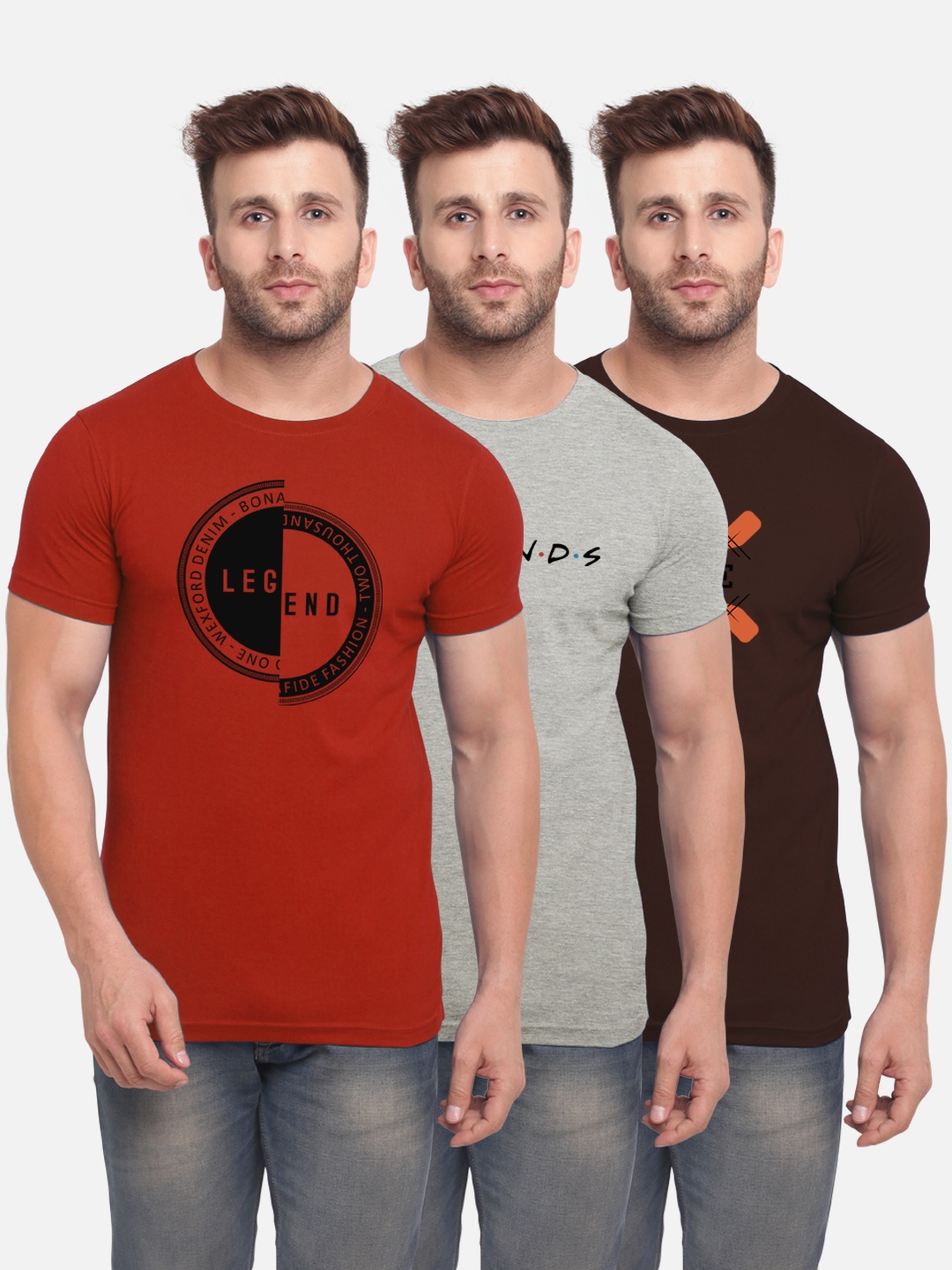 

BULLMER Men Pack of 3 Printed Round Neck T-shirts, Multi