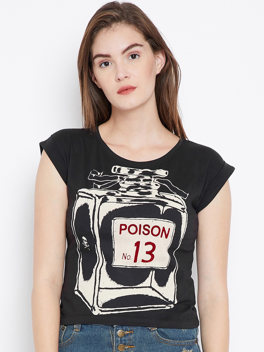 PUNK Women Black Printed Round Neck T-shirt