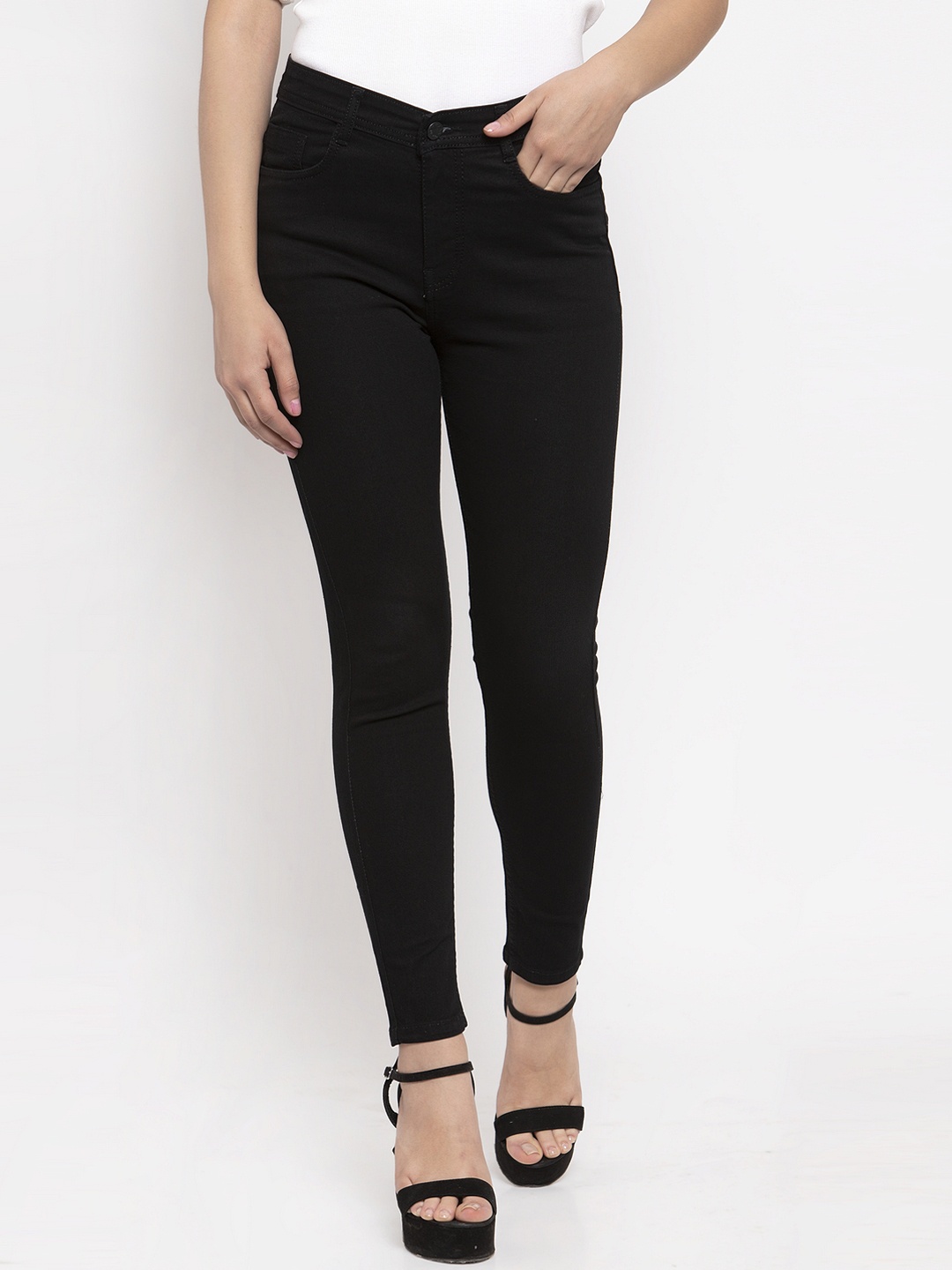 

KASSUALLY BASICS Women Black Skinny Fit Mid-Rise Clean Look Stretchable Jeans