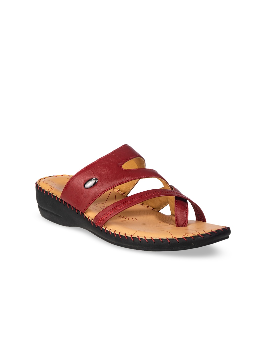 

Khadims Women Red Solid Leather Open Toe Flats