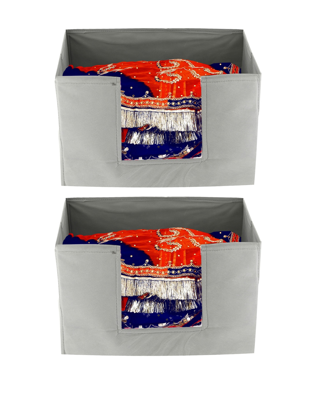 

Kuber Industries Unisex Set Of 2 Grey Solid Saree Stacker Organisers