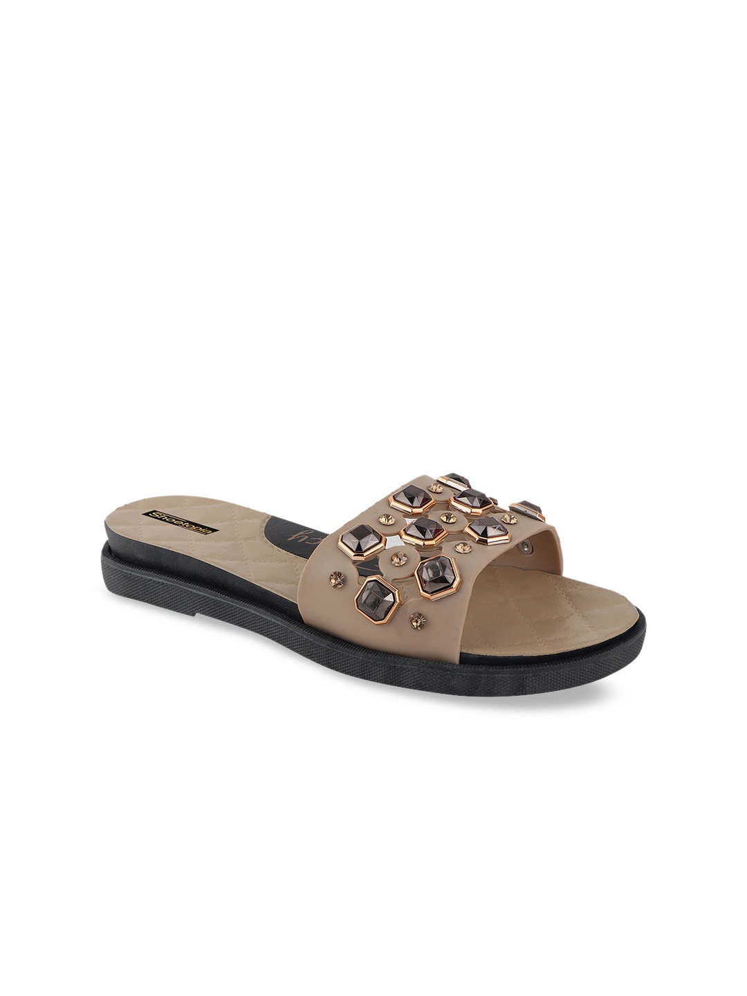

Shoetopia Women Beige & Gold Embellished Open Toe Flats