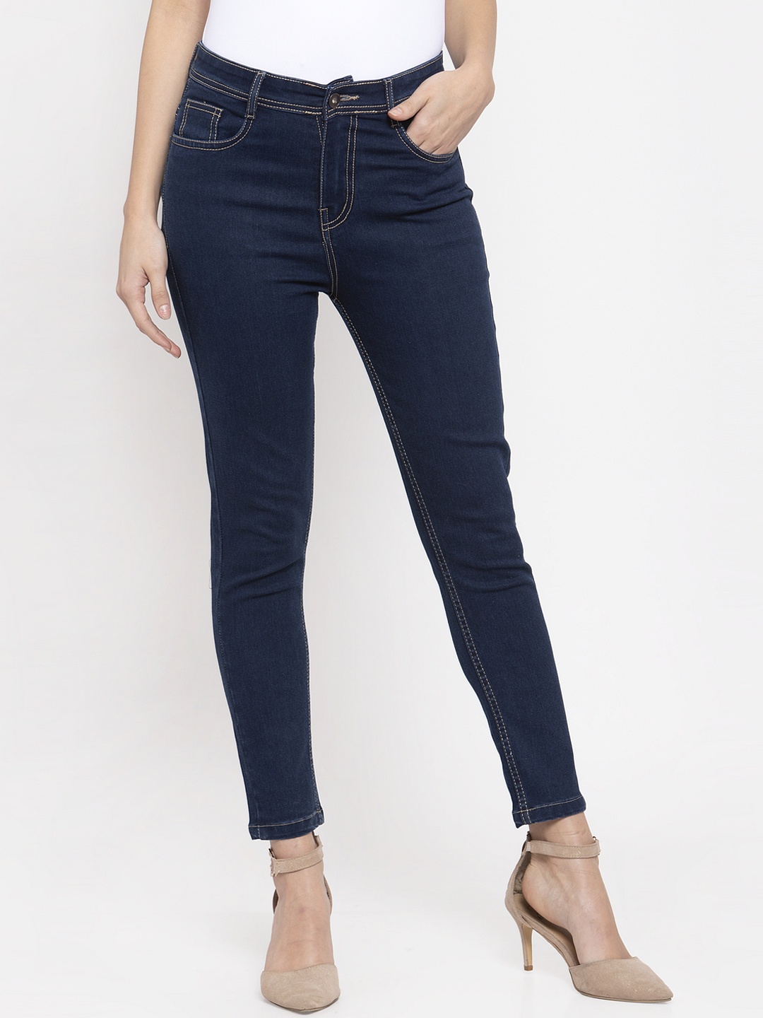 

KASSUALLY BASICS Women Navy Blue Skinny Fit Mid-Rise Clean Look Jeans