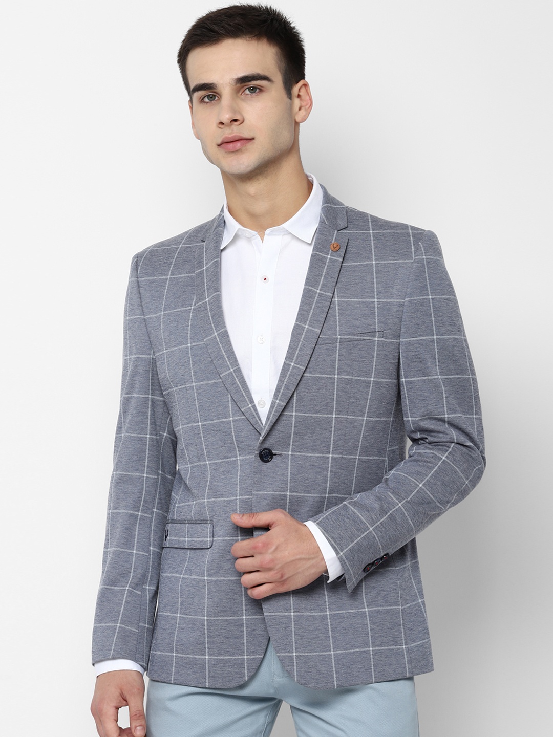 

Allen Solly Sport Men Grey Checked Slim-Fit Single-Breasted Formal Blazer