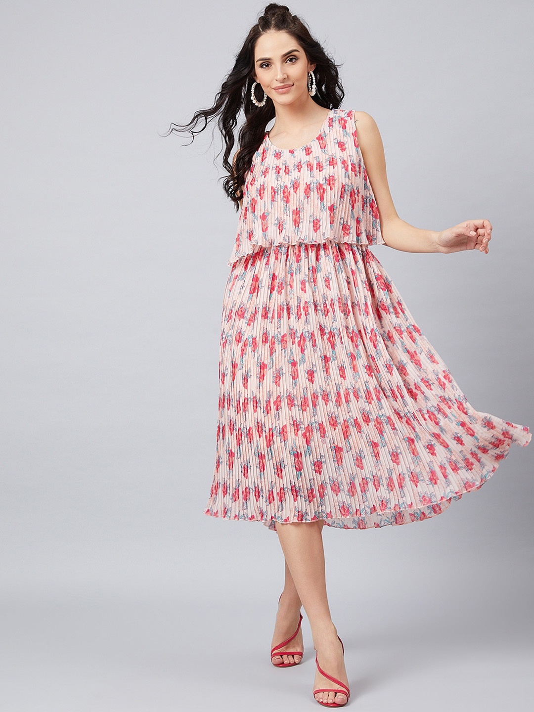Athena Women Pink Printed Blouson Dress