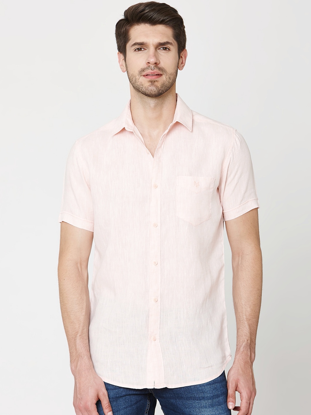 

Mufti Men Peach-Coloured Slim Fit Solid Casual Shirt