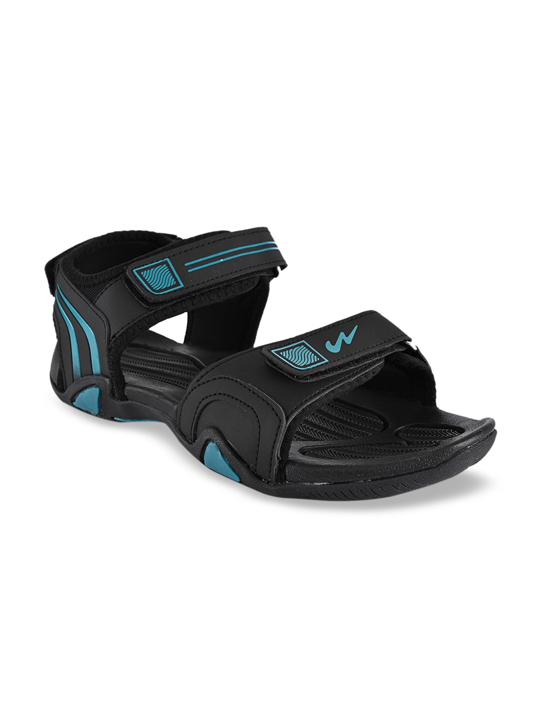 

Campus Men Black & Turquoise Blue Colourblocked Sports Sandals