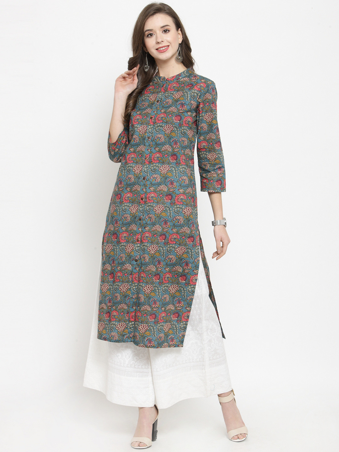 

Varanga Women Charcoal Printed Straight Kurta