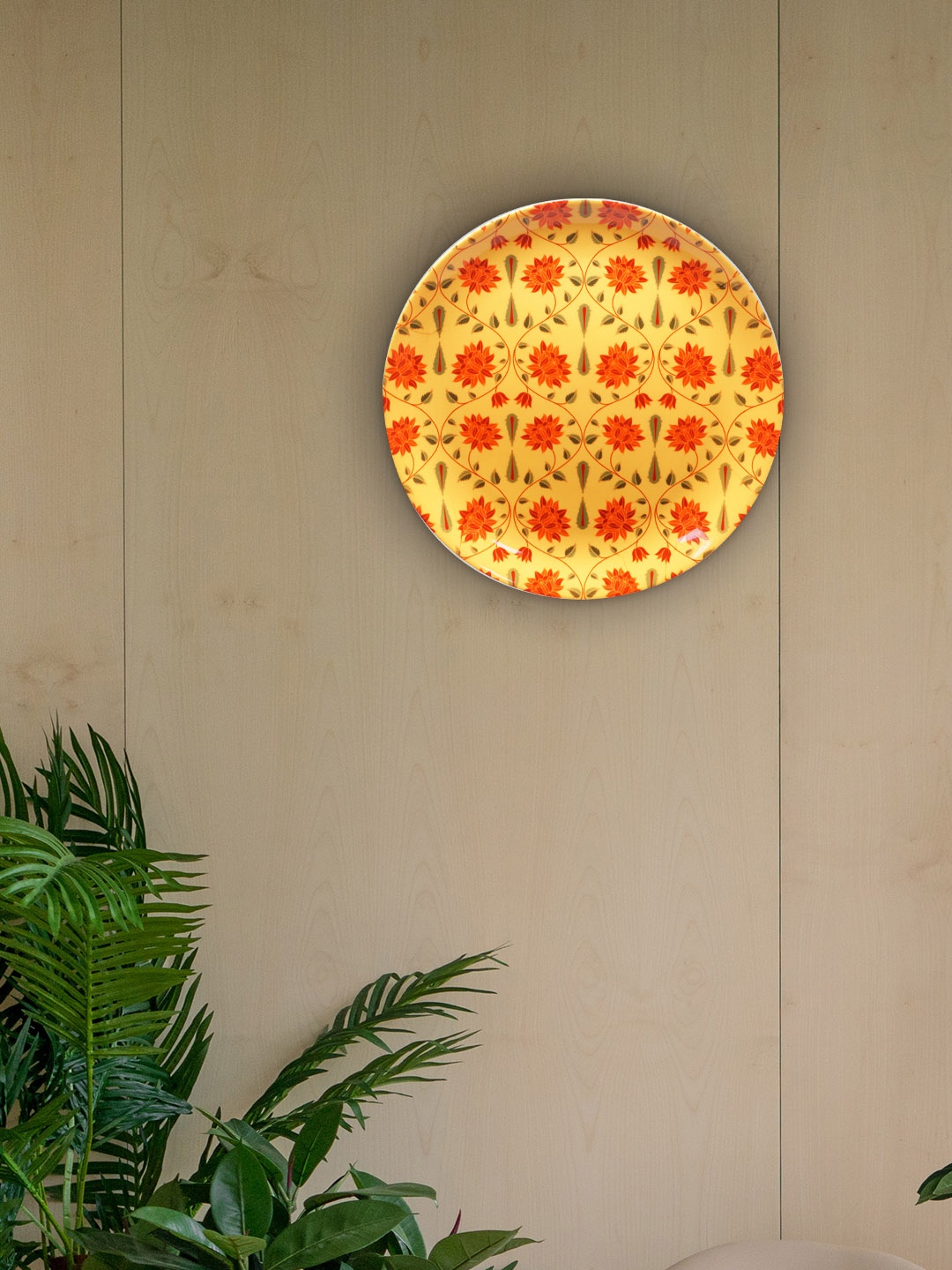 

KOLOROBIA Yellow & Red Printed Plate Wall Decor