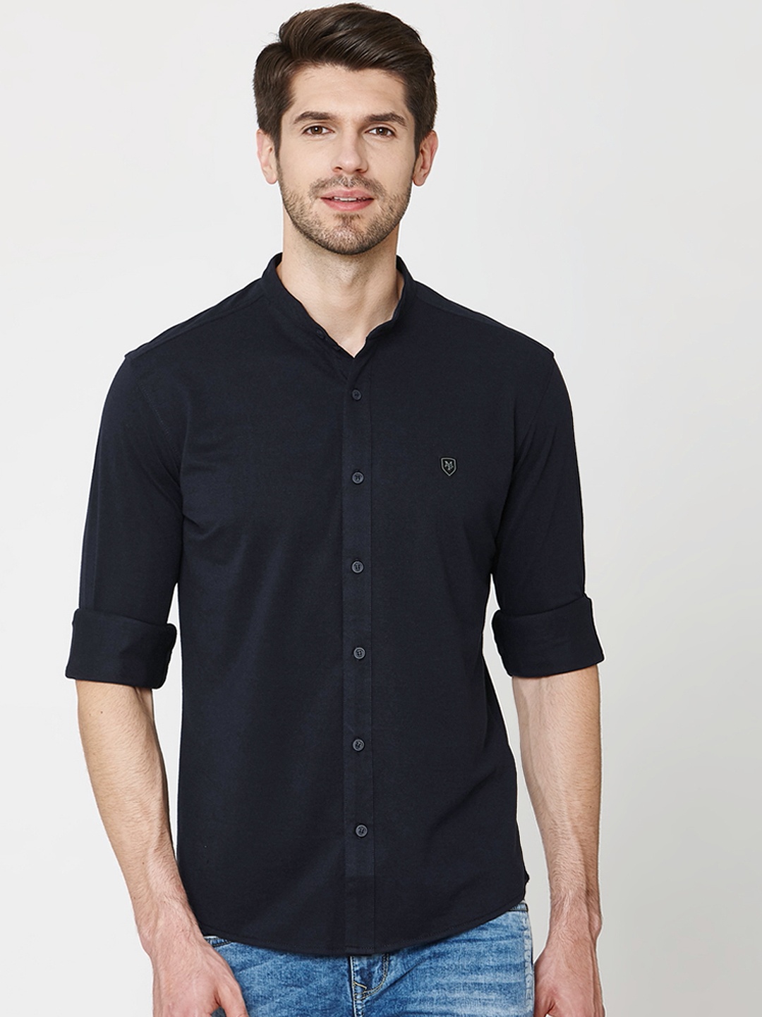 

Mufti Men Navy Blue Slim Fit Solid Casual Shirt