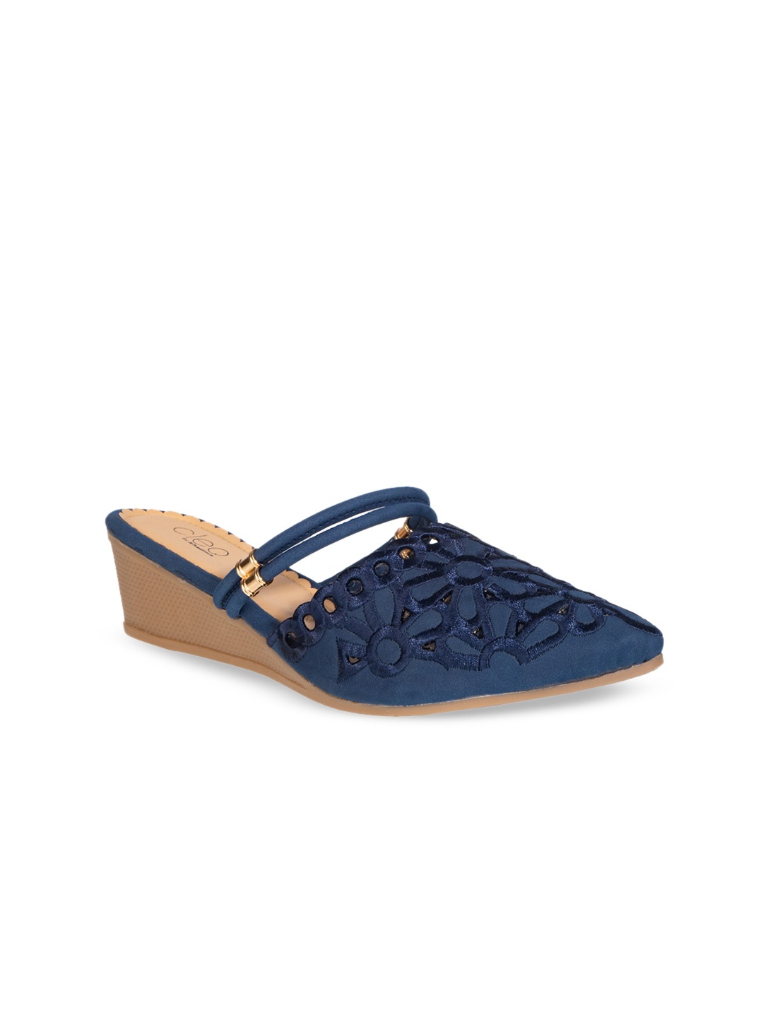 

Khadims Women Navy Blue Woven Design Mules