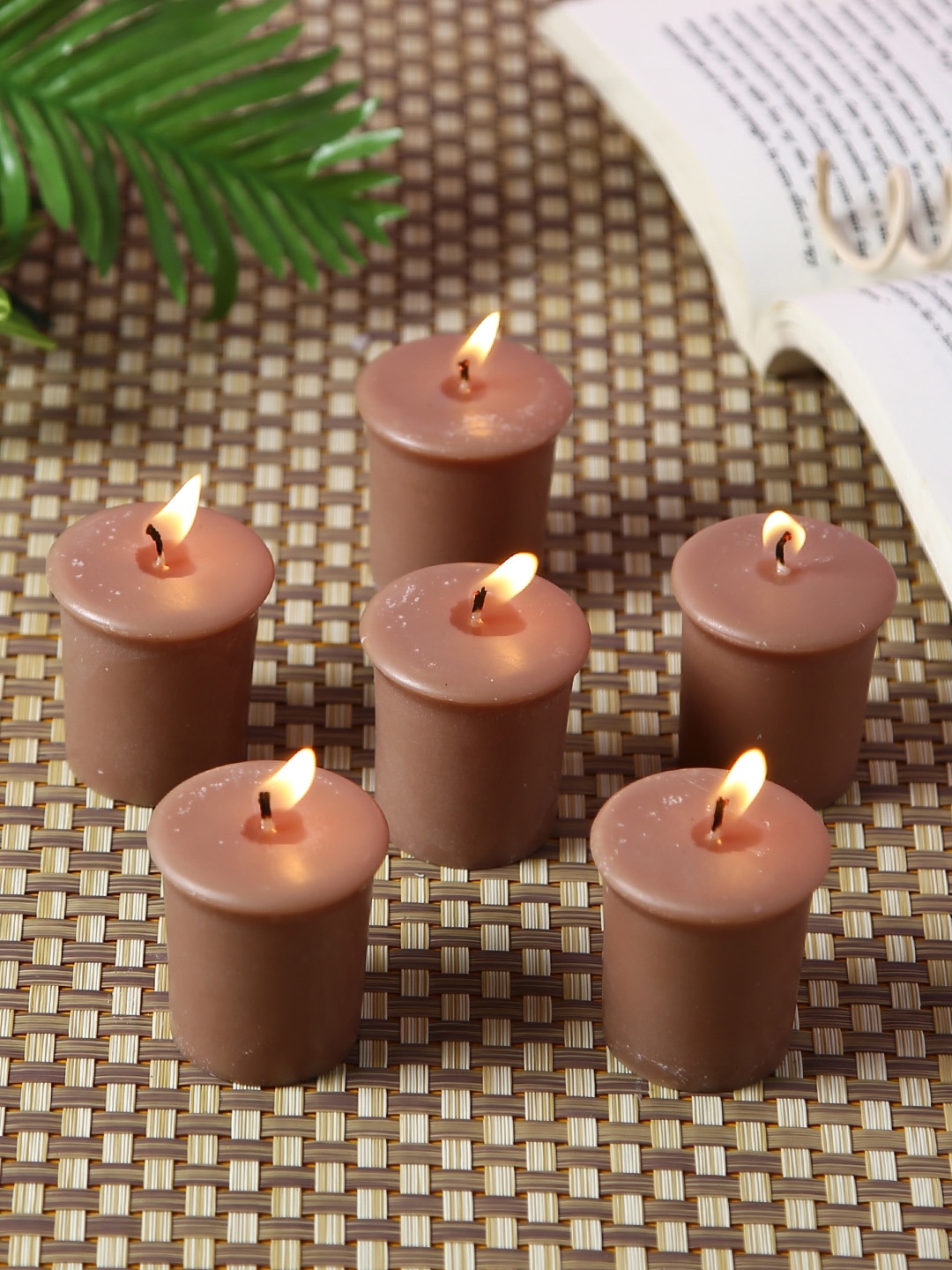 HOSLEY Set of 6 Brown Hazelnut Creme Highly Fragranced Votive Candles