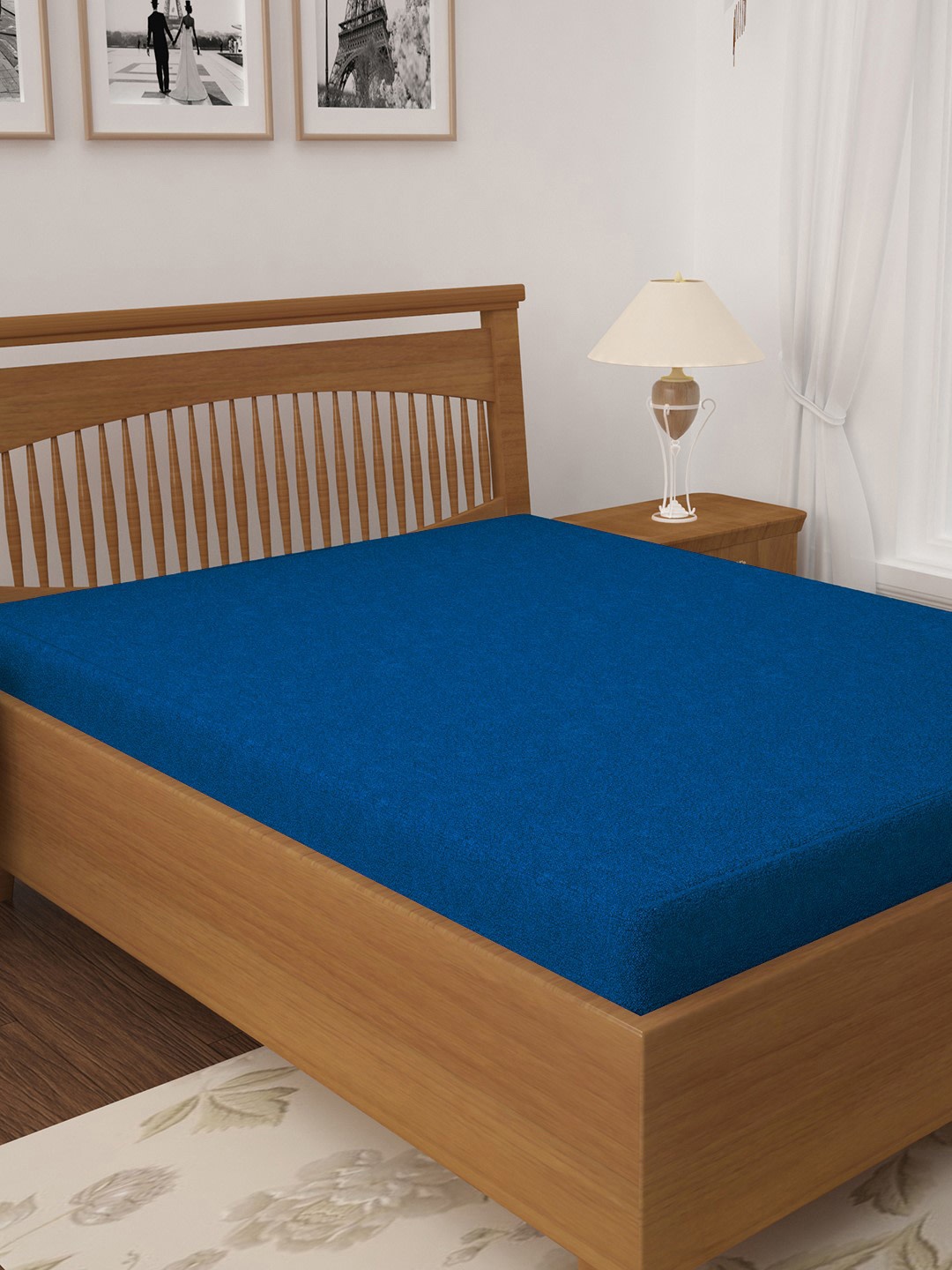 

HOSTA HOMES Blue Solid Waterproof & Dustproof Queen Bed Mattress Protector