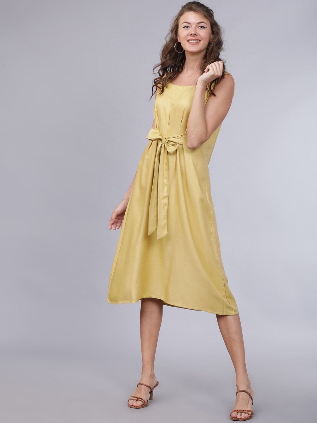 

Tokyo Talkies Women Yellow Solid Fit and Flare Dress