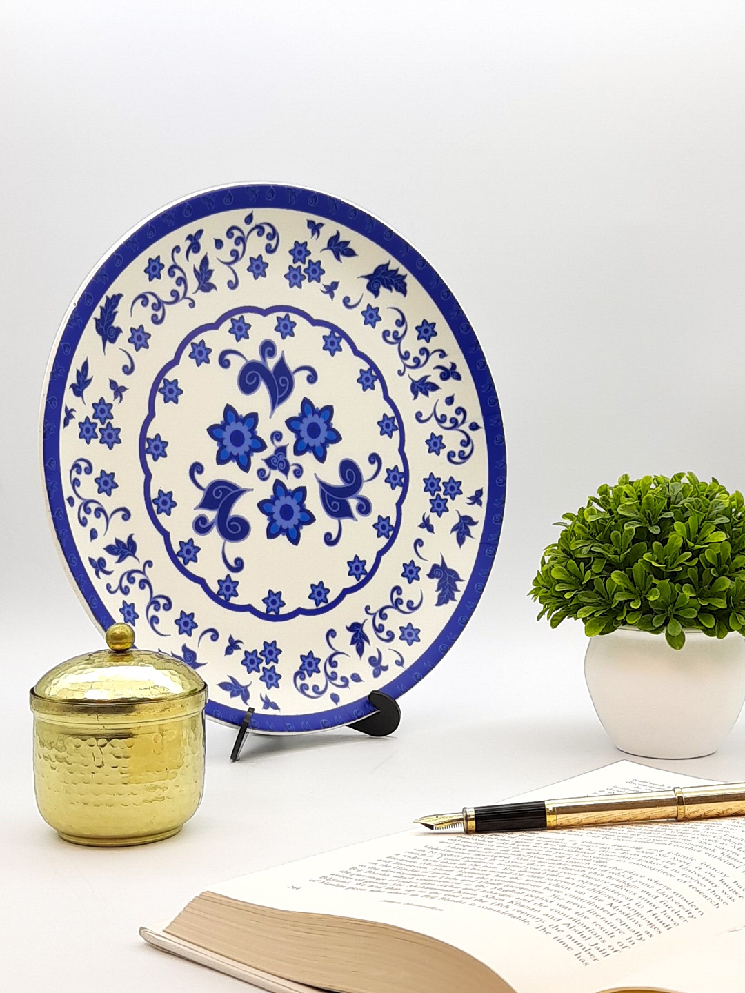 

KOLOROBIA Blue & White Floral Printed Pottery Inspired Wall Decor