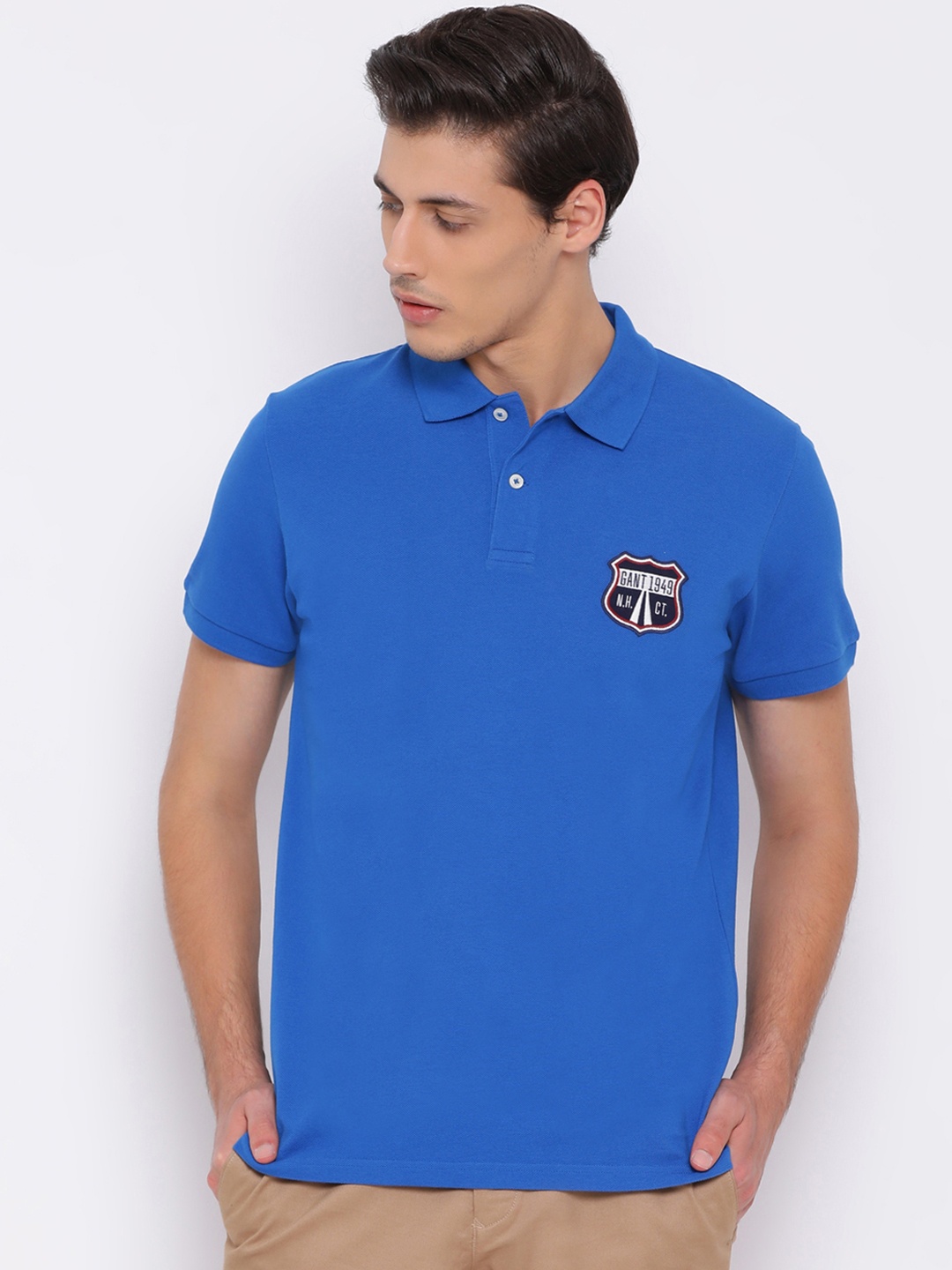 

GANT Men Blue Printed Polo Collar T-shirt