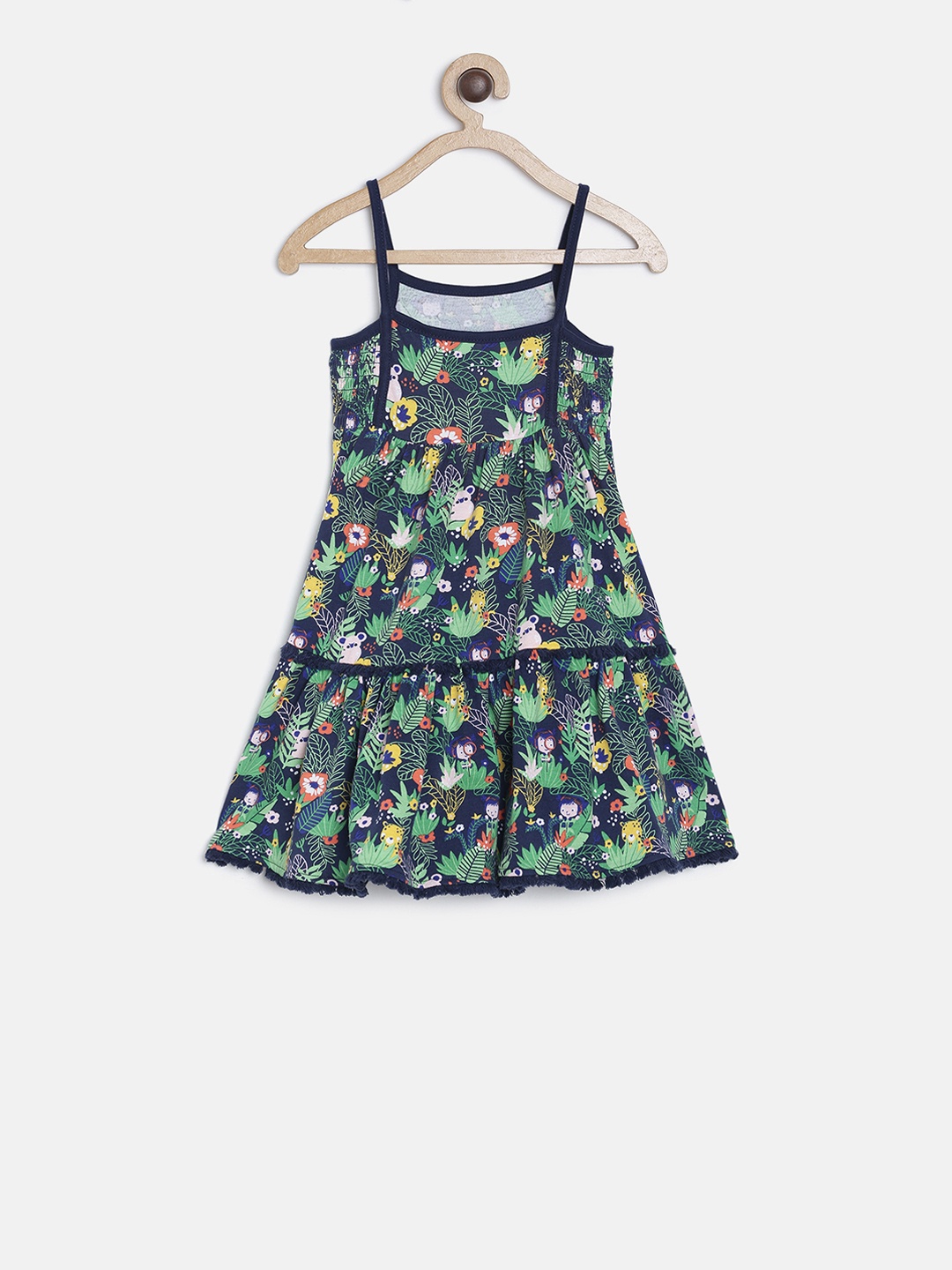 

MINI KLUB Girls Navy Blue Printed Fit and Flare Dress