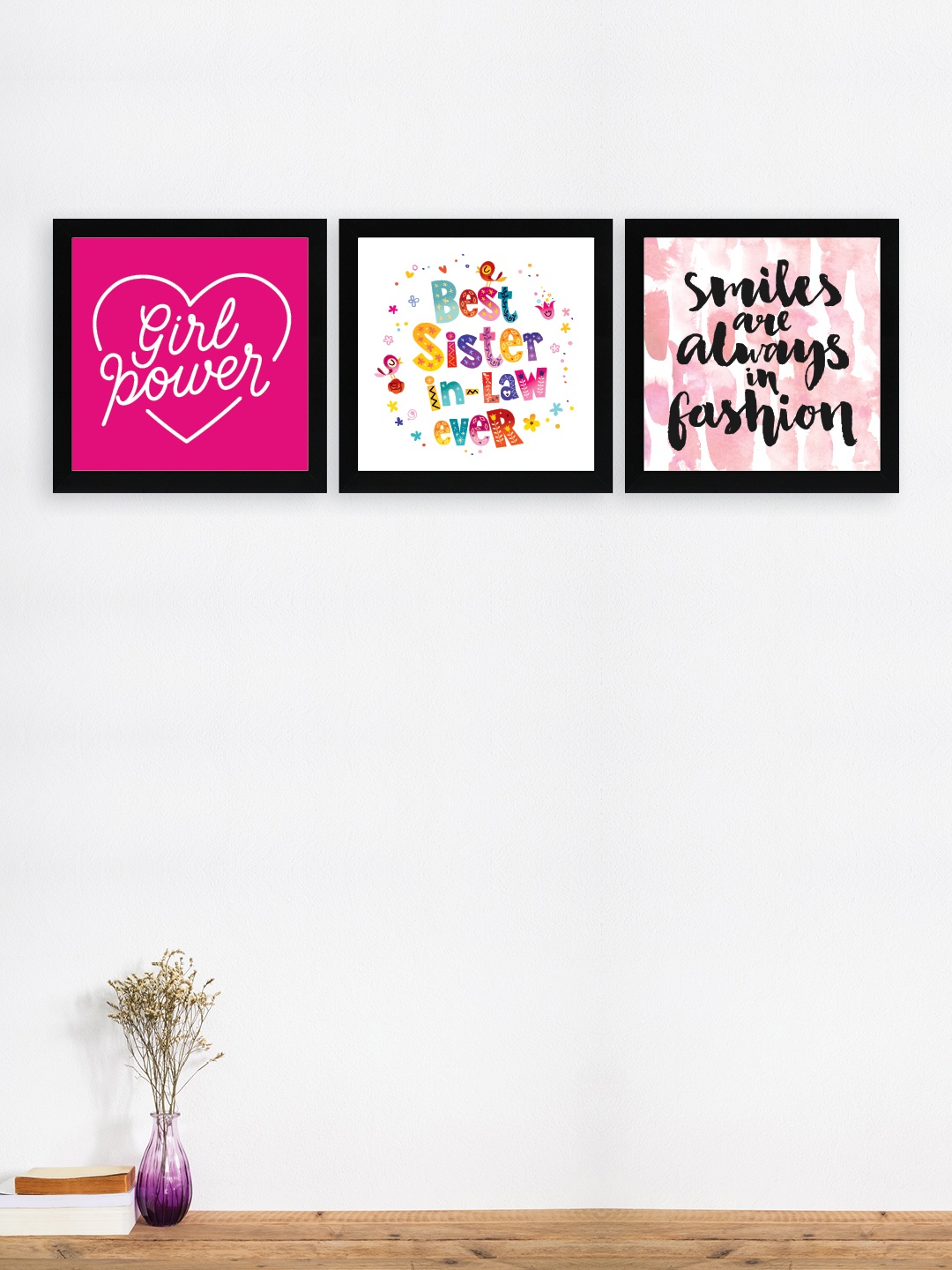 

nest ART Set Of 3 Pink & White Printed Framed Posters, Black