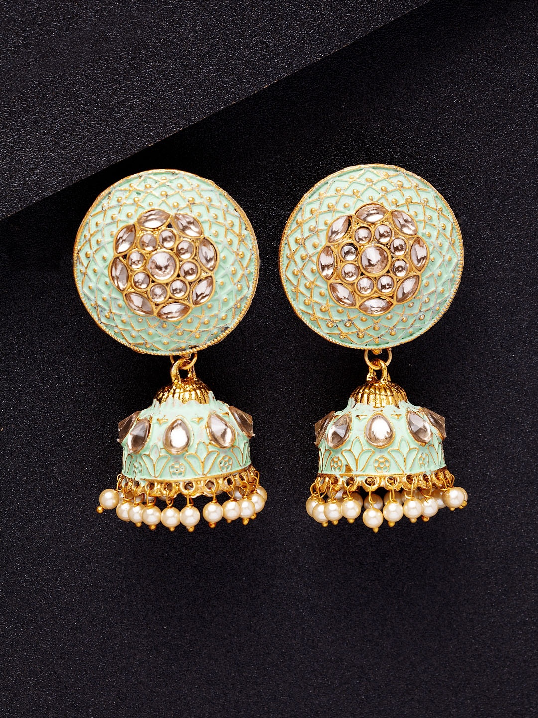 

Shining Diva Sea Green & Gold-Toned Classic Jhumkas