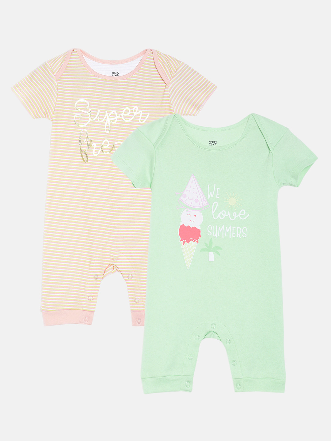 

MINI KLUB Girls Pack Of 2 Rompers, Green