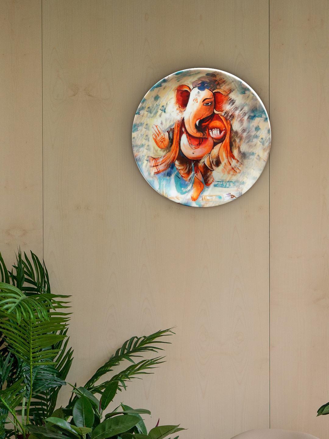 

KOLOROBIA Multicoloured Vinayaka Printed Wall Plate, Multi