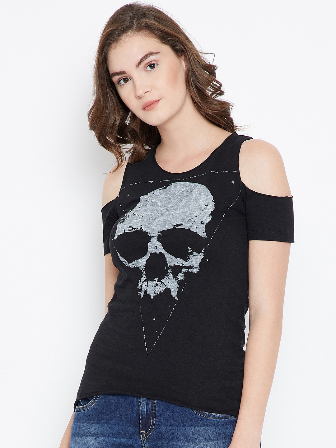 PUNK Women Black Printed Round Neck T-shirt
