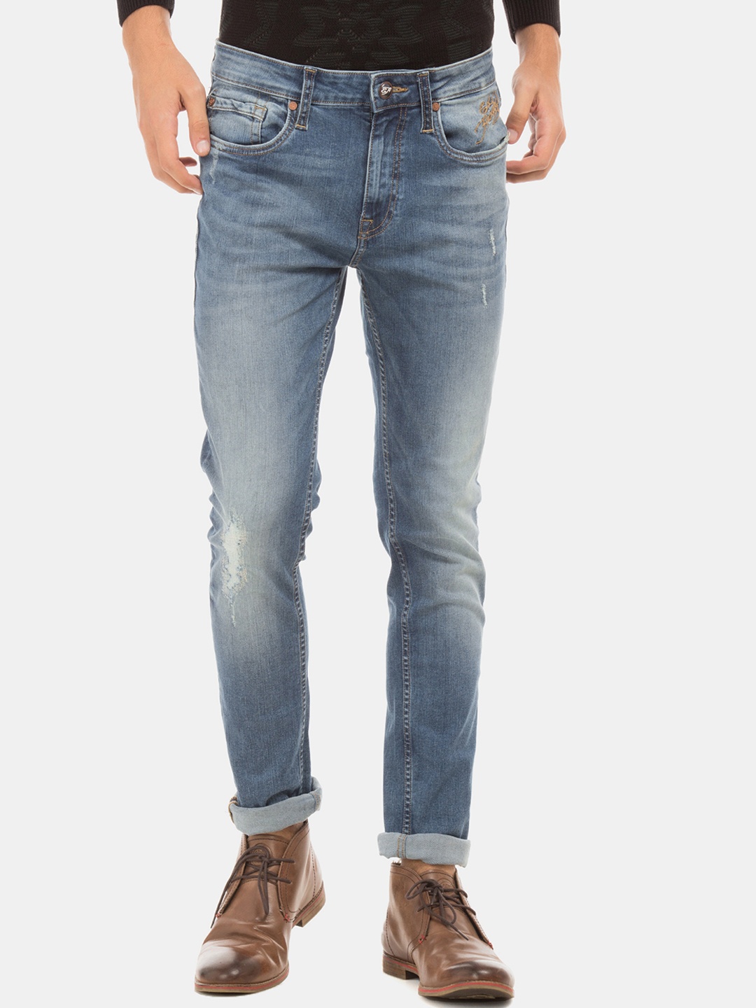 

Ed Hardy Men Blue Slim Fit Mid-Rise Low Distress Stretchable Jeans