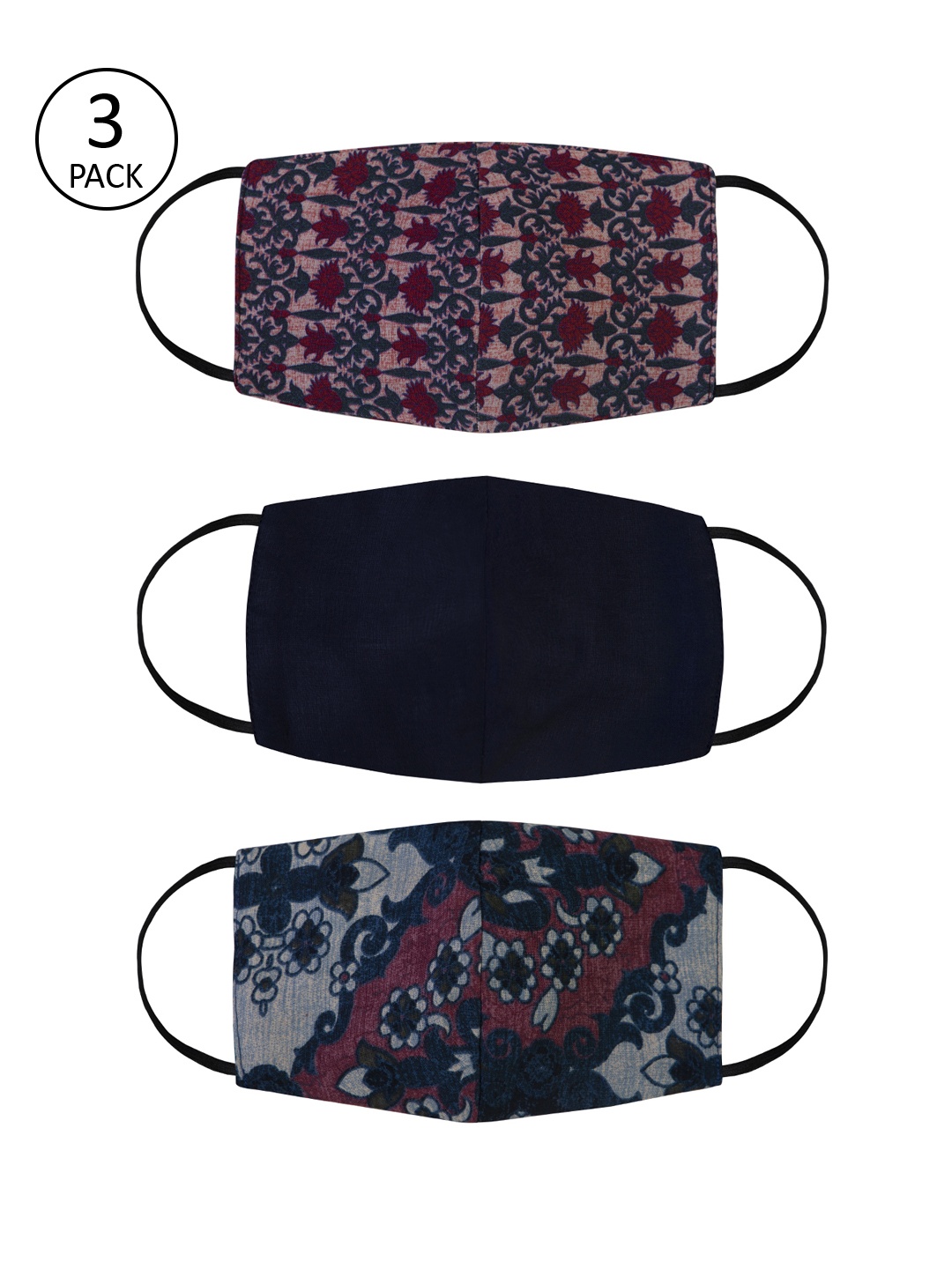 

FabAlley Unisex Pack of 3 Reusable 3-Layer Cloth Mask, Multi